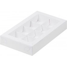 Коробка для конфет на  8шт белая с прозрачной крышкой